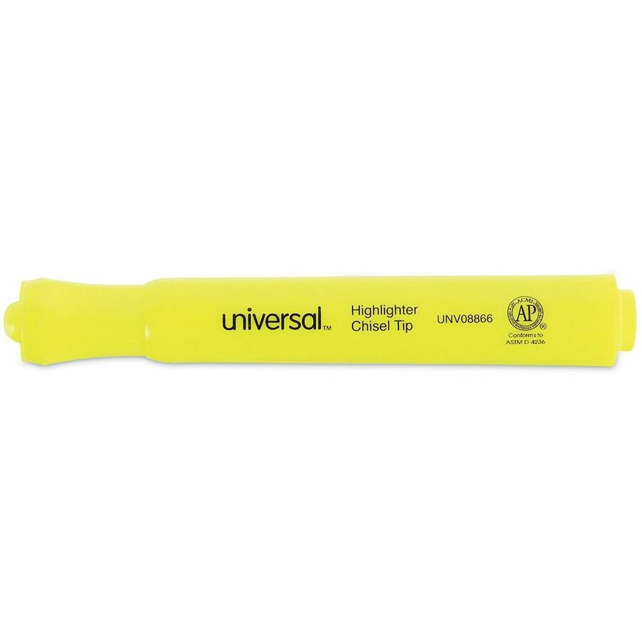 Universal Highlighter - Chisel Marker Point - Fluorescent Yellow Ink - Yellow Round, Tank Barrel - 36 / Pack