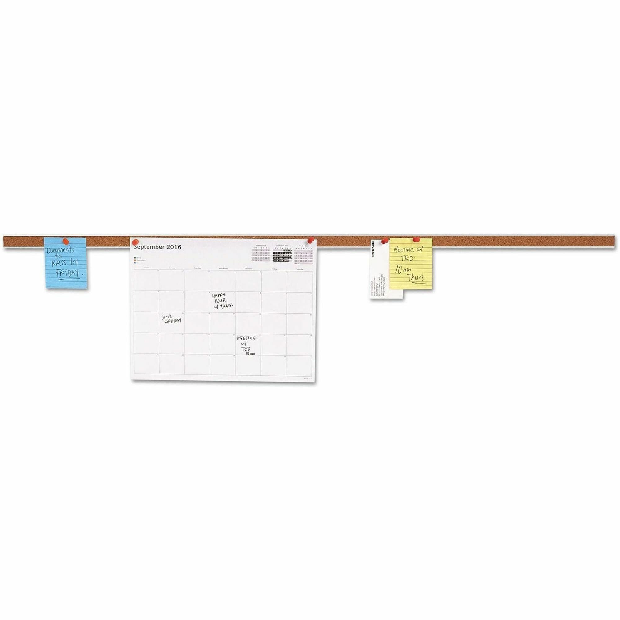 Universal Bulletin Board - 1" Board Height x 36" Board Width - Brown Cork Surface - Self-healing, Easy Installation - Silver Aluminum Frame - 1" Height x 36" Width - 1 Each