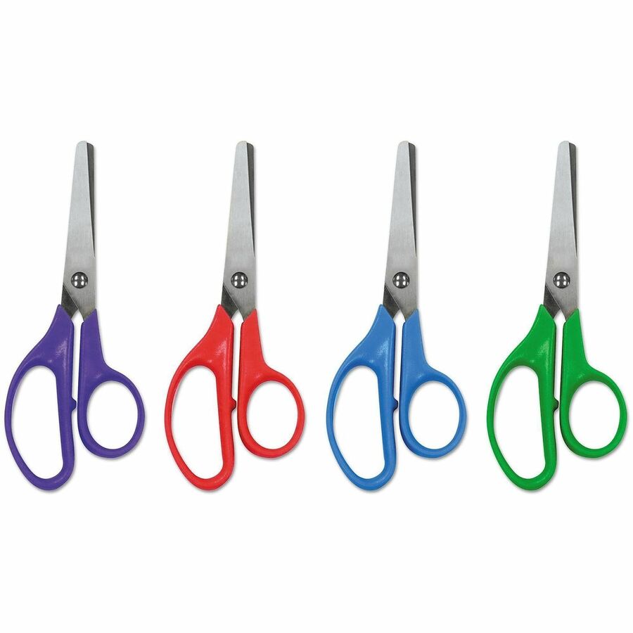 Universal Scissors - Child - 1.75" Cutting Length - 5" Overall Length - Straight-left/right - Stainless Steel - Round Tip - Multi - 12 / Box