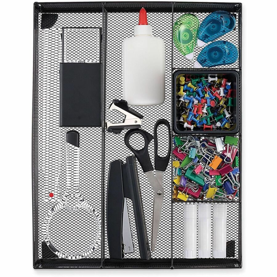 Universal Metal Mesh Drawer Organizer, Six Compartments, 15 x 11.88 x 2.5, Black - 6 Compartment(s) - 2.50" Height x 15" Width x 11.88" Depth - Black - Metal Mesh - 1 Each