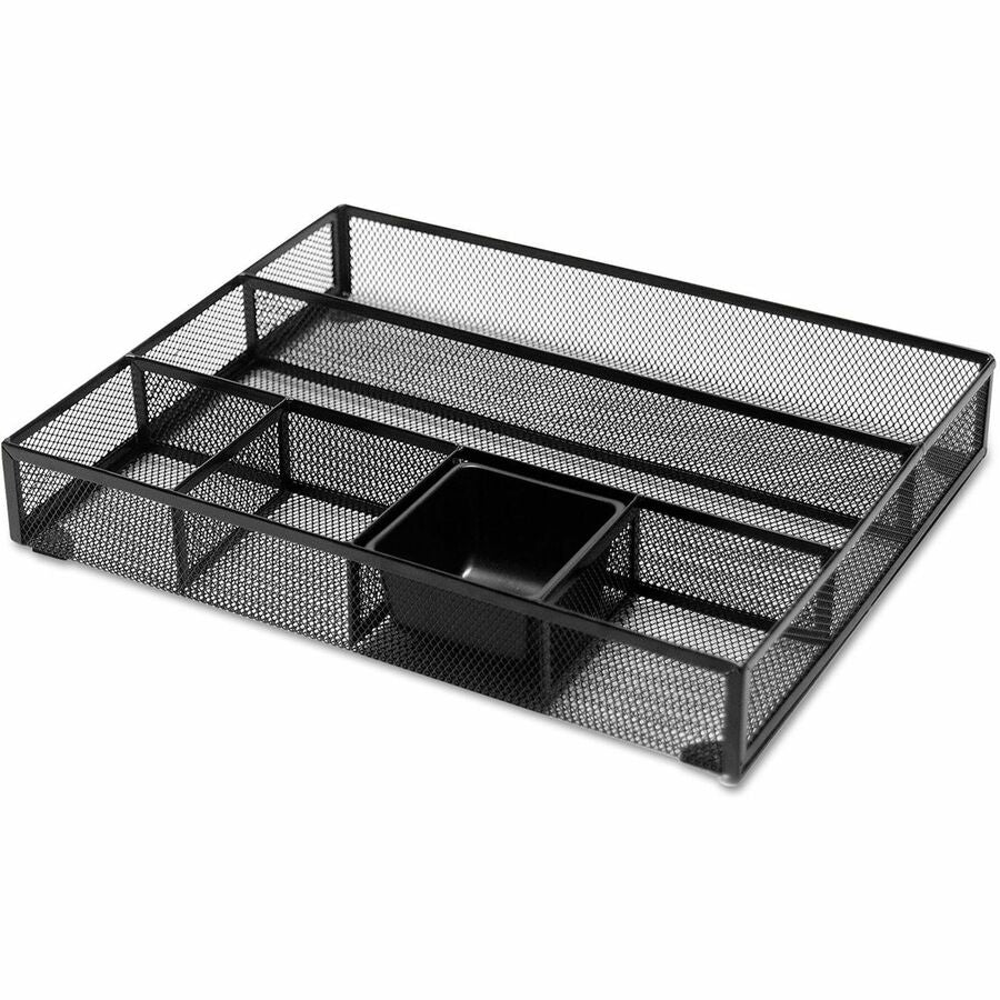 Universal Metal Mesh Drawer Organizer, Six Compartments, 15 x 11.88 x 2.5, Black - 6 Compartment(s) - 2.50" Height x 15" Width x 11.88" Depth - Black - Metal Mesh - 1 Each