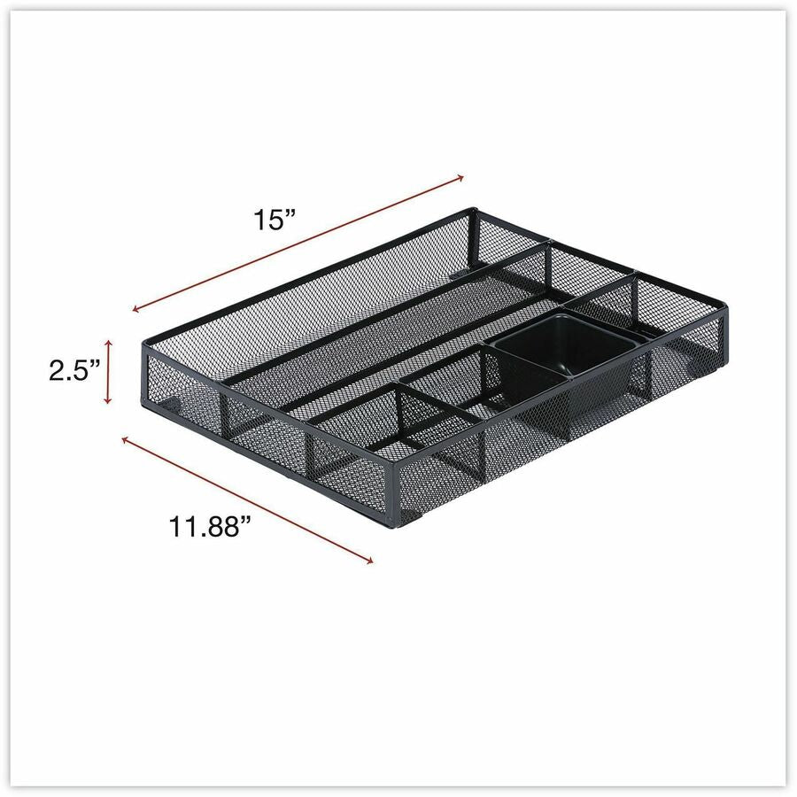 Universal Metal Mesh Drawer Organizer, Six Compartments, 15 x 11.88 x 2.5, Black - 6 Compartment(s) - 2.50" Height x 15" Width x 11.88" Depth - Black - Metal Mesh - 1 Each