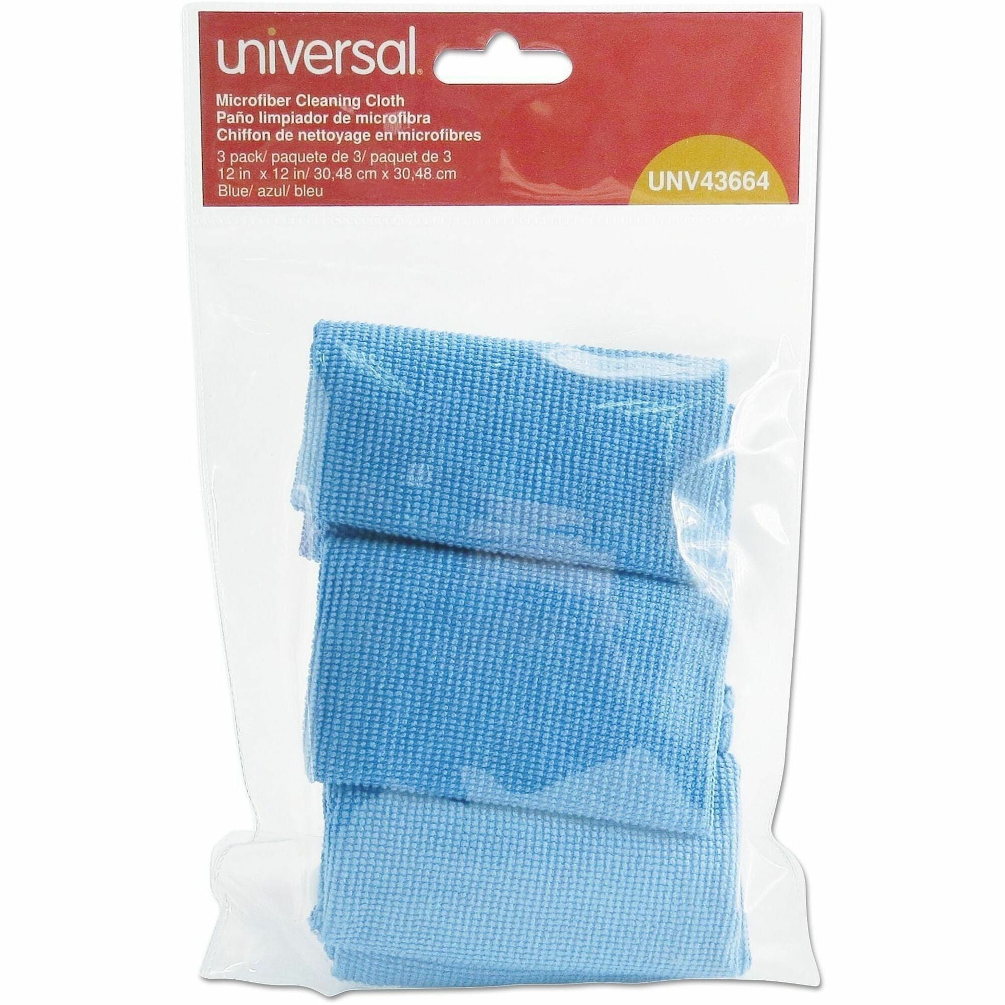 Universal Microfiber Cleaning Cloth, 12 x 12, Blue, 3/Pack - For Glass, Screen, Whiteboard - Cloth - 12" Length x 12" Width - Recommended For: Dust Remover - Machine Washable, Streak-free - Blue - 3 / Pack