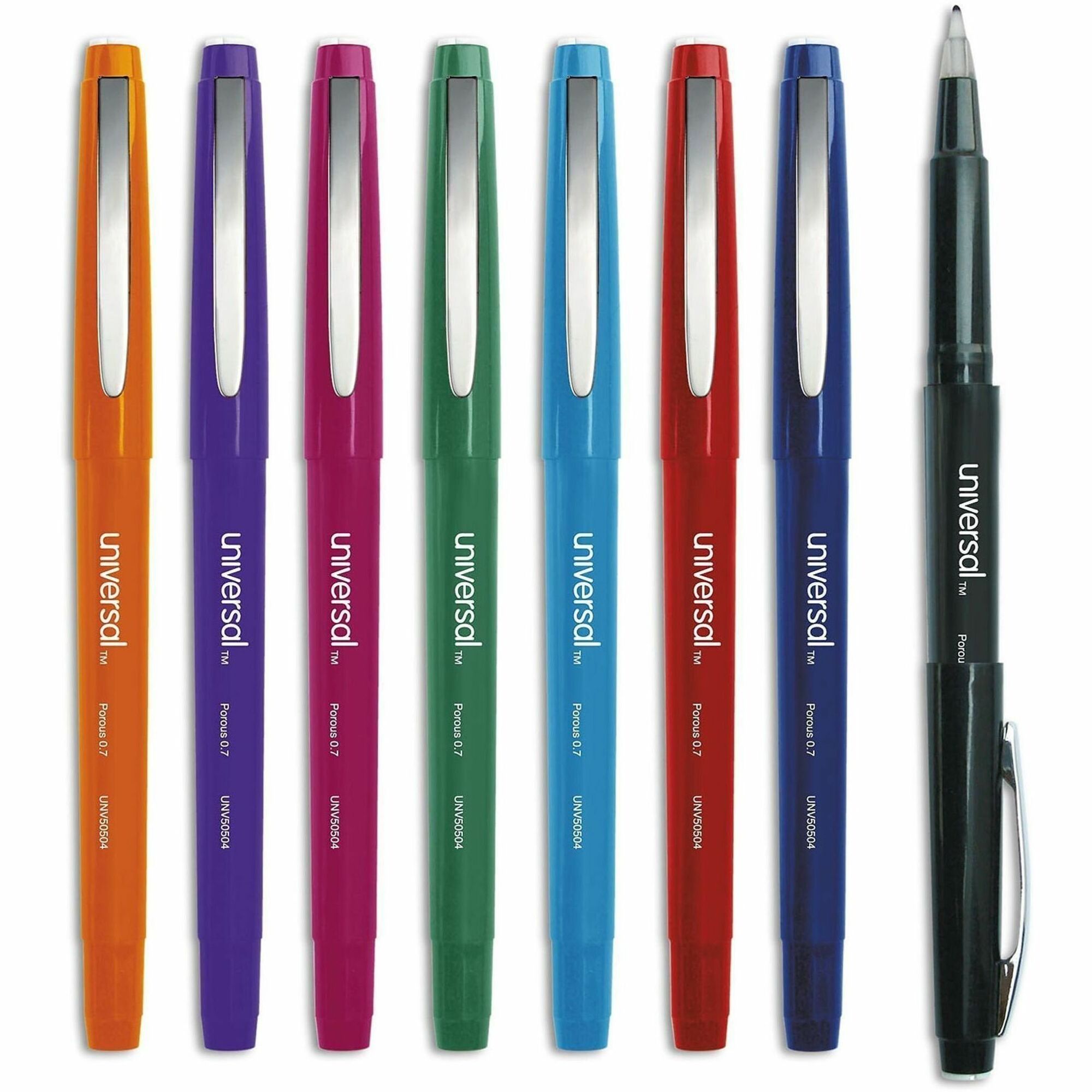 Universal Porous Point Pen, Stick, Medium 0.7 mm, Assorted Ink and Barrel Colors, 8/Pack - 0.7 mm Medium Bullet Pen Point - Assorted Ink - Liquid - Assorted Barrel - 8 / Pack