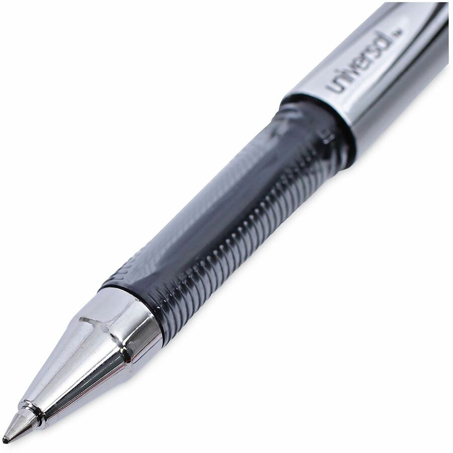 Universal Gel Pen, Stick, Medium 0.7 mm, Black Ink, Silver/Black Barrel, Dozen - 0.7 mm Medium Conical Pen Point - Black Ink - Water Based - Silver, Black Barrel - 1 Dozen