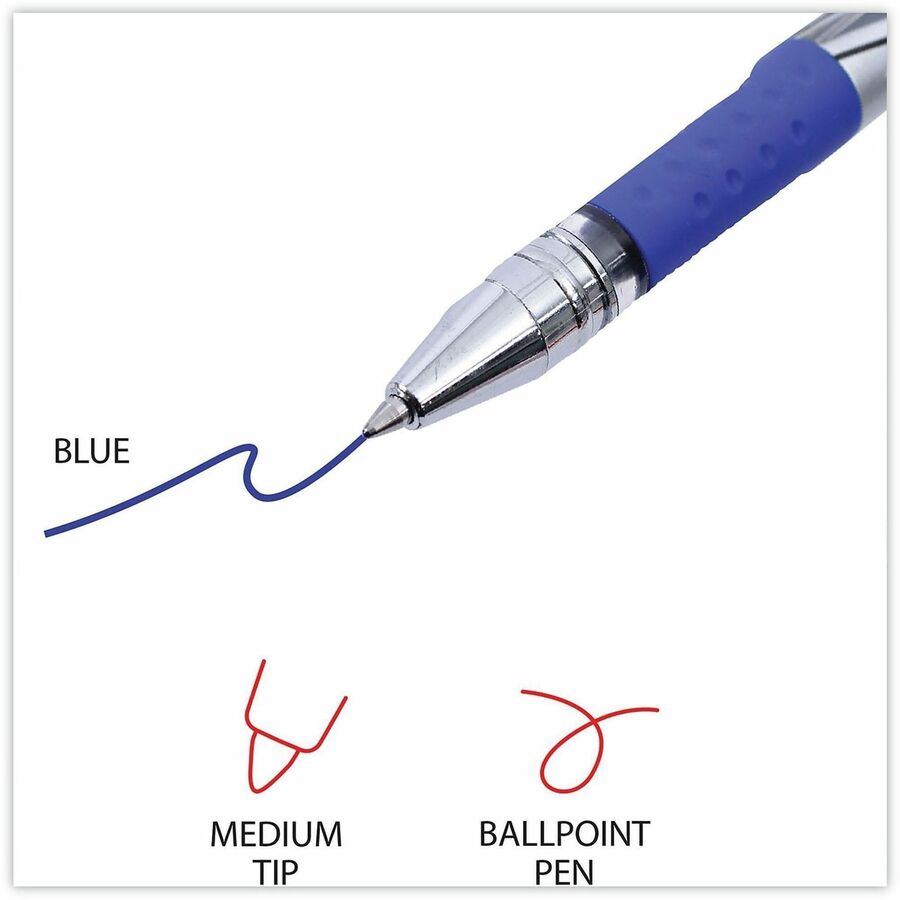Universal Gel Pen, Stick, Medium 0.7 mm, Blue Ink, Silver/Blue Barrel, Dozen - 0.7 mm Medium Conical Pen Point - Blue Ink - Water Based - Silver, Blue Barrel - 1 Dozen