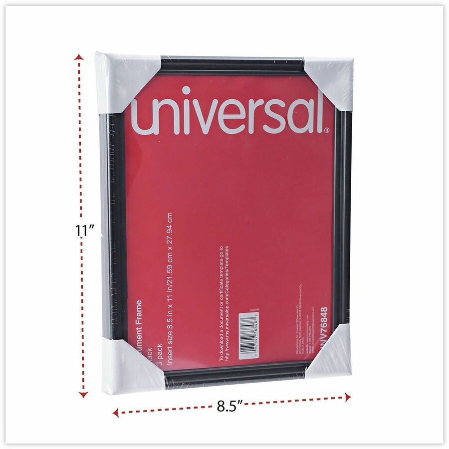 Universal Document Frame - 12" x 9.50" Frame Size - Holds 8.50" x 11" Insert - Rectangle - Vertical, Horizontal - Dust Resistant, Die-cut - Plastic - Black, Gold - 3 / Pack