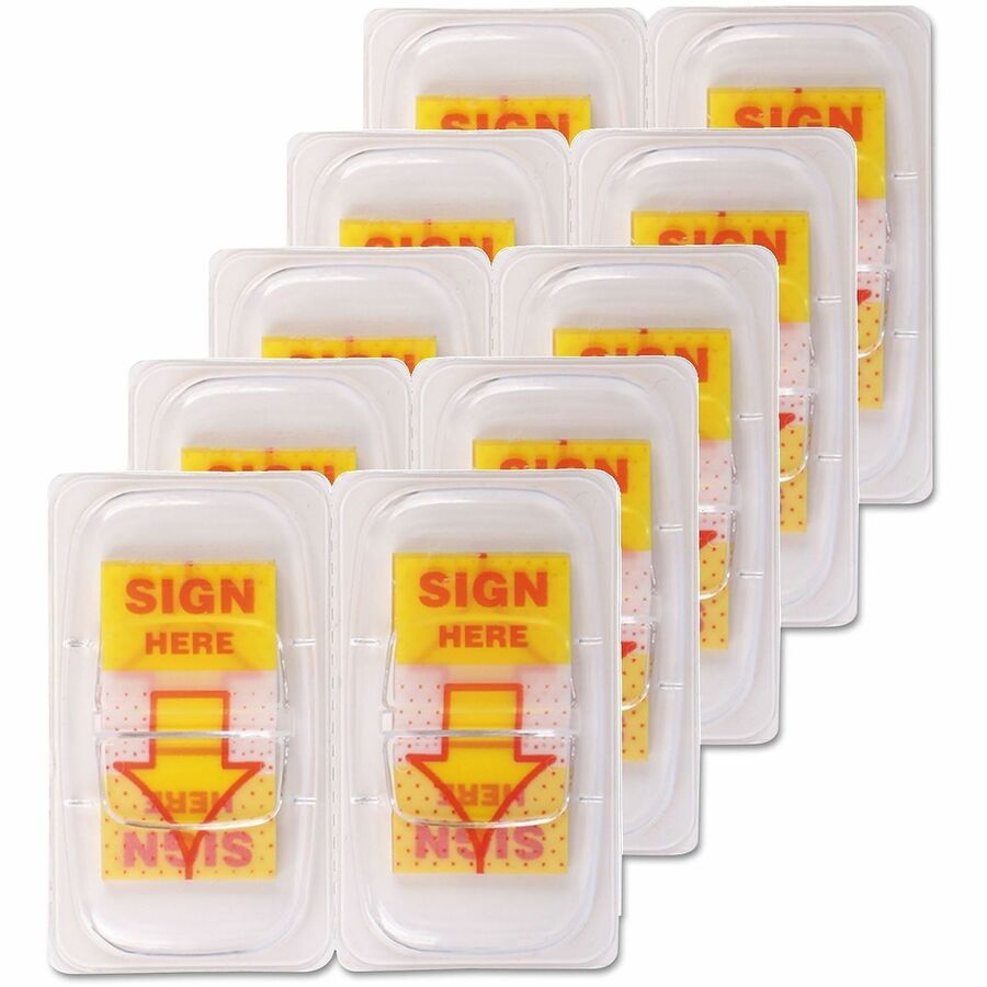 Universal Flag - 500 - 1" Flag/Note Width x 1 3/4" Flag/Note Length - Rectangle - SIGN HERE - Yellow - Pop-up, Repositionable, Reusable - Dispenser Included - 500 / Pack