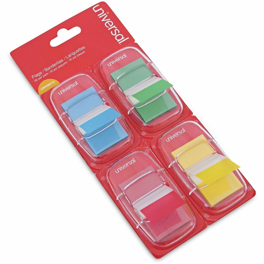 Universal Flag - 200 - 1" Flag/Note Width x 1 3/4" Flag/Note Length - Rectangle - Blue, Green, Red, Yellow - Removable, Self-stick, Pop-up, Repositionable - Dispenser Included - 200 / Pack