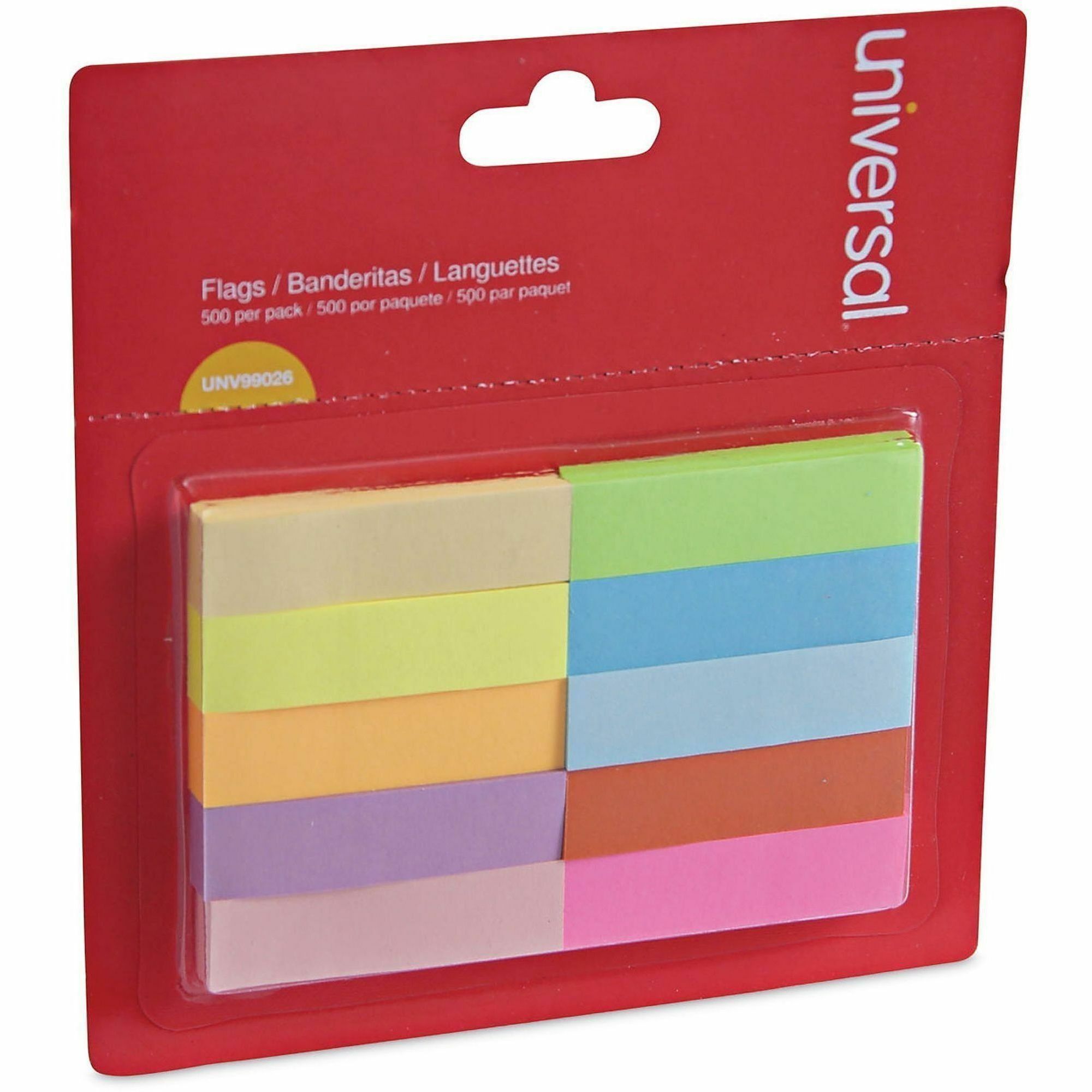 Universal Adhesive Note - 1/2" Flag/Note Width x 2" Flag/Note Length - Rectangle - Yellow, Turquoise, Red, Purple, Pink, Neon Yellow, Neon Orange, Neon Pink, Blue, Lime - Paper - Adhesive, Self-stick, Repositionable, Reusable, Pop-up, Removable, Residu...