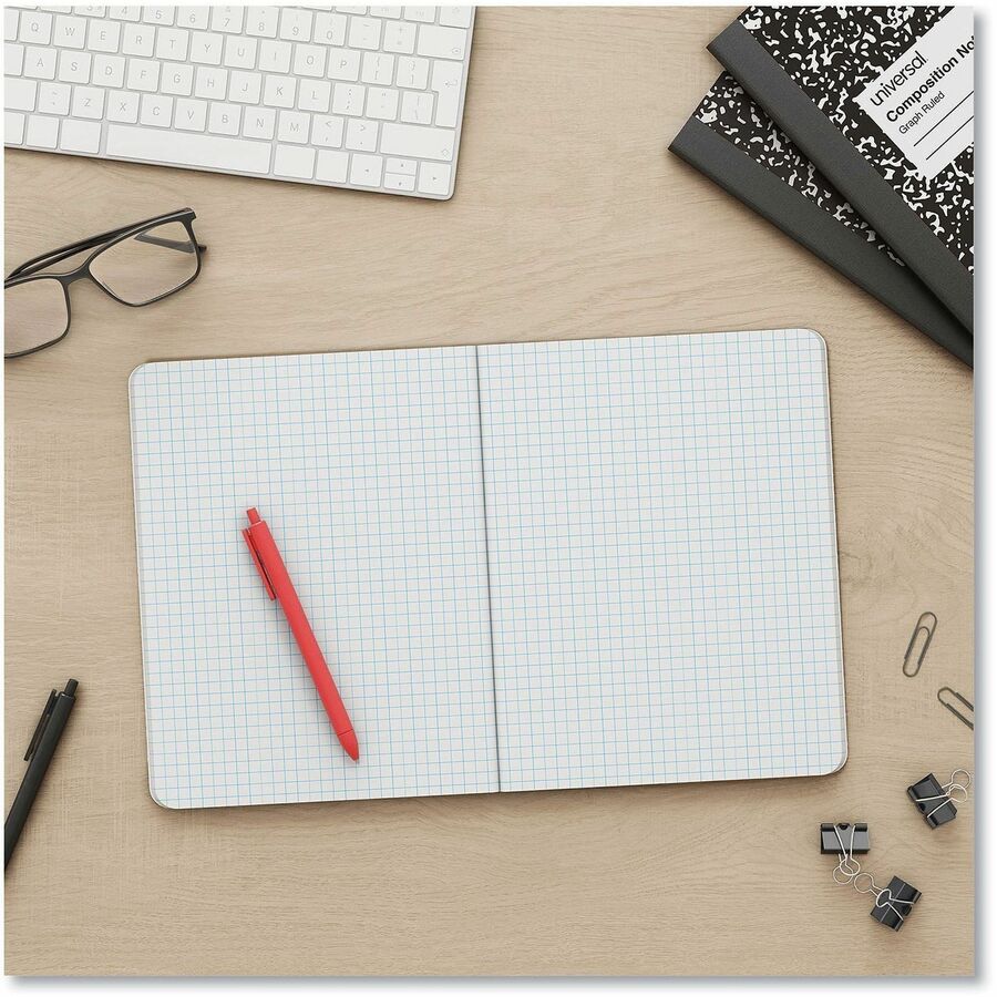 Universal Quadrille/Graph Notebook - 1 Subject(s) - 100 Sheets - Sewn - Quad Ruled Front Ruling - 38 lb Basis Weight - 9.75" Height x 7.5" Width - White Paper - Black Marble Paper Cover - 6 / Pack