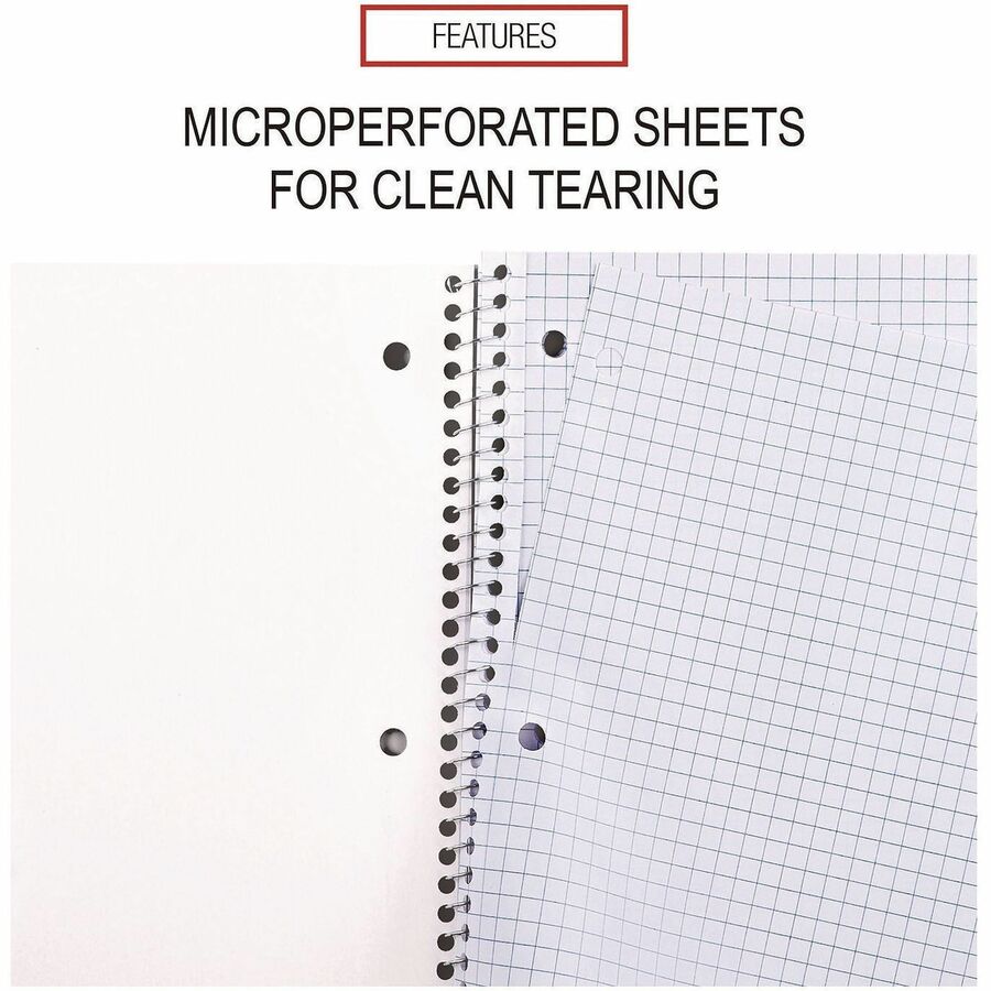 Universal Notebook - 1 Subject(s) - 70 Sheets - Spiral - Quad Ruled Front Ruling - 3 Hole(s) - 15 lb Basis Weight - 10.50" Height x 8" Width - White Paper - Black Paperboard Cover