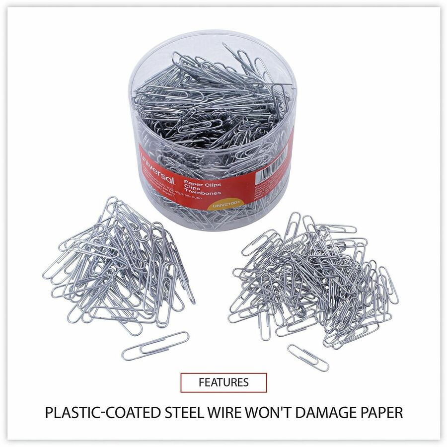 Universal Paper Clip - Assorted Sizes - 2" Length x 0.5" Width - Silver - Plastic, Steel Wire - 1000 / Pack