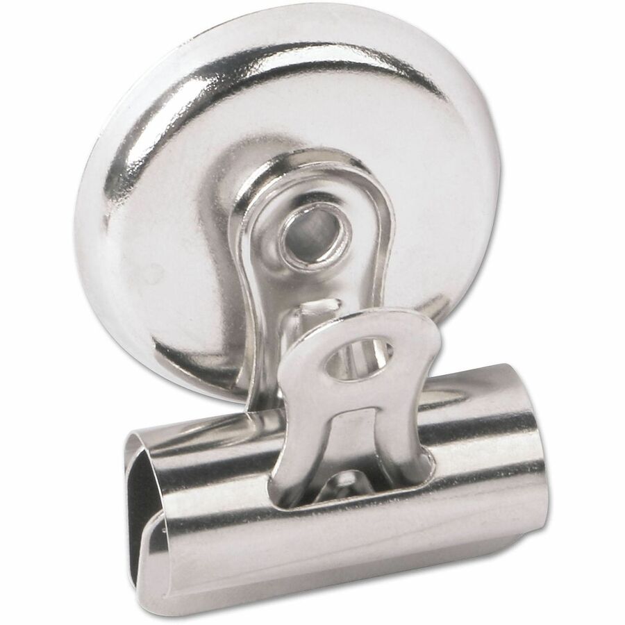 Universal Bulldog Magnetic Clips, Medium, Nickel, 12/Pack - Medium - 2.1" Width - 0.25" Size Capacity - Nickel - Nickel Plated Steel - 12 / Pack