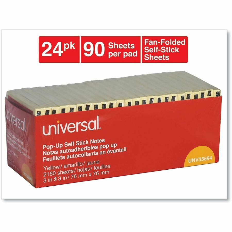 Universal Notepad - 90 Sheets - Plain - 3" x 3" Sheet Size - Yellow Paper - Paper Cover - 24 / Pack