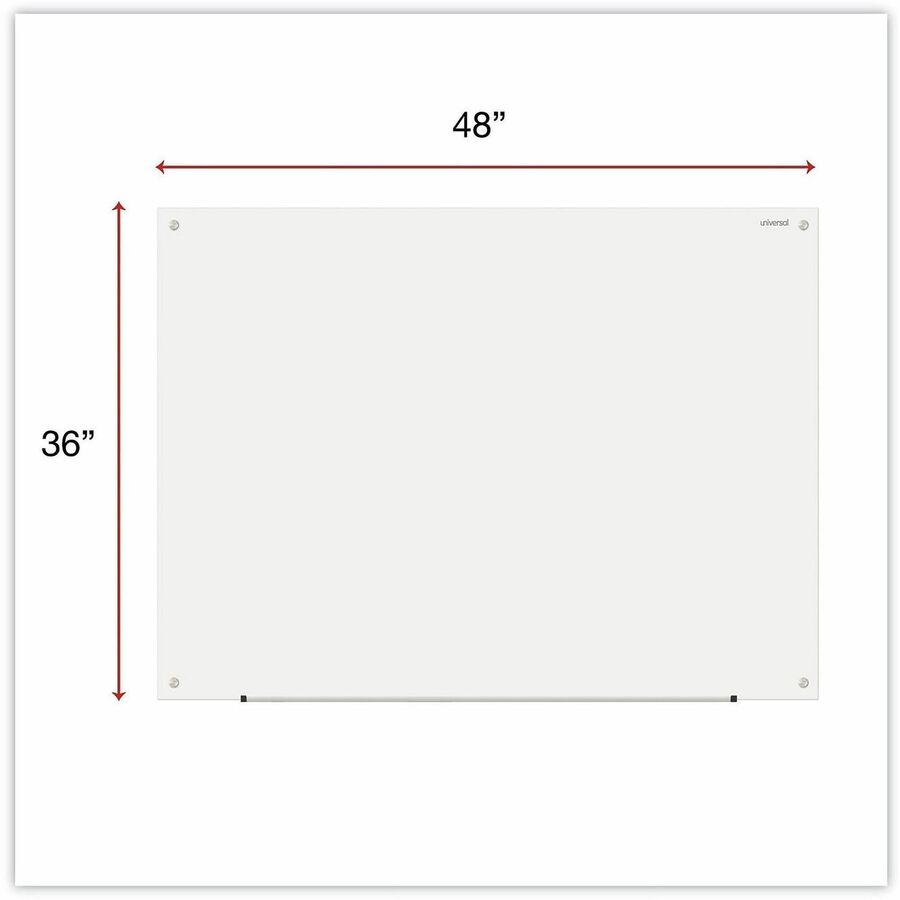 Universal Frameless Glass Marker Board, 48" x 36" , White Surface - 48" (4 ft) Width x 36" (3 ft) Height - White Glass Surface - 1 Each