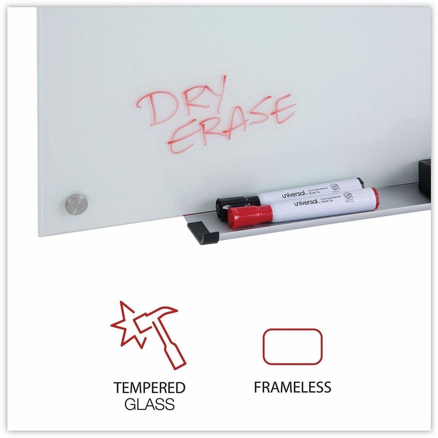 Universal Frameless Glass Marker Board, 72" x 48" , White Surface - 72" (6 ft) Width x 48" (4 ft) Height - White Glass Surface - 1 Each