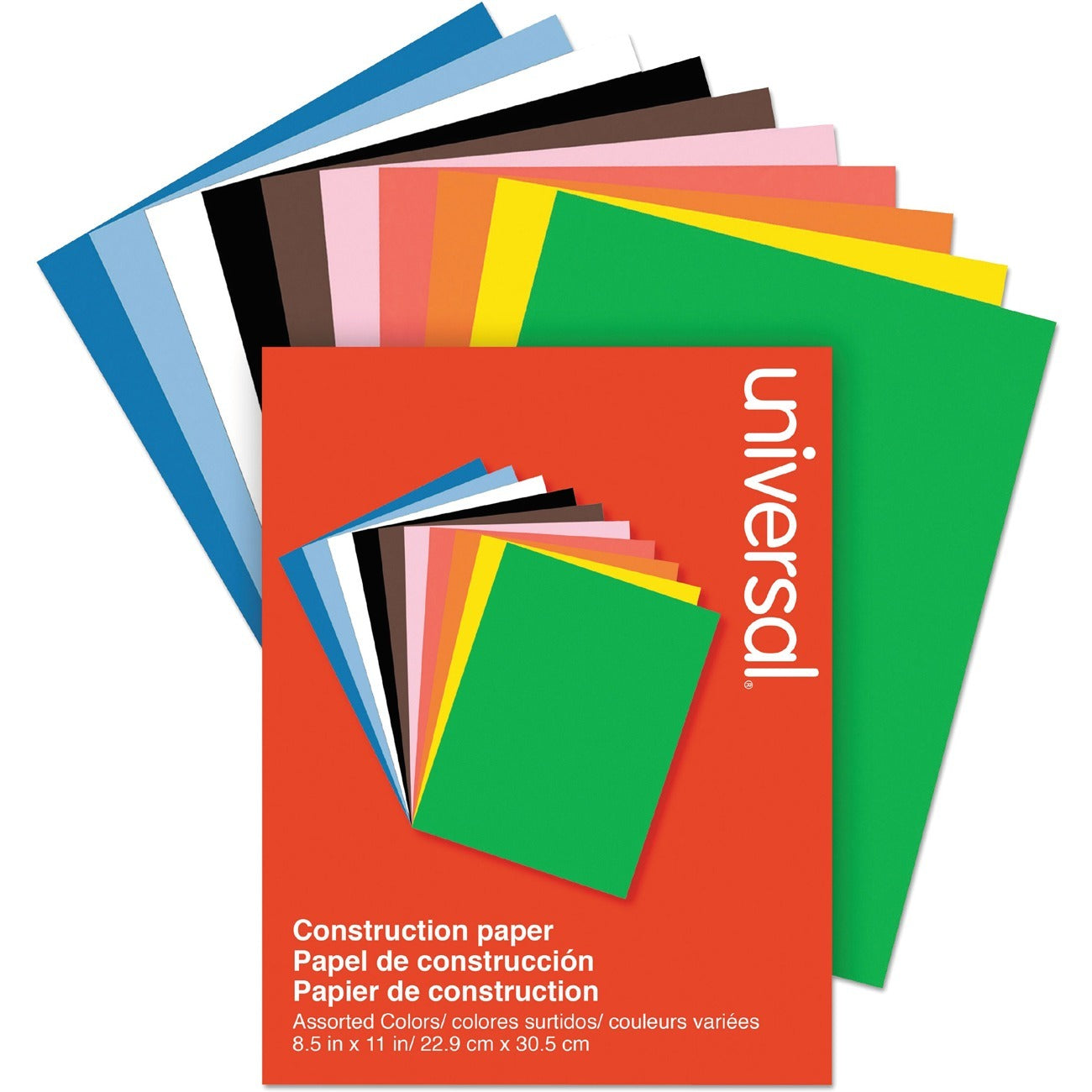 Universal Construction Paper - Art Project, Classroom, Craft, Poster, Display, School, Home Project - 9" x 12" - 76 lb Basis Weight - Black, Blue, Brown, Green, Orange, Pink, Purple, White - Paper - 200 / Pack