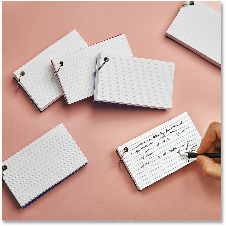 Universal Ring Index Cards, Ruled, 3 x 5, White, 100/Pack - 4" Width x 6" Length - Ruled - 100 / Pack