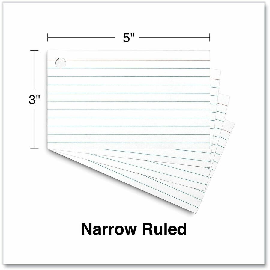 Universal Ring Index Cards, Ruled, 3 x 5, White, 100/Pack - 4" Width x 6" Length - Ruled - 100 / Pack