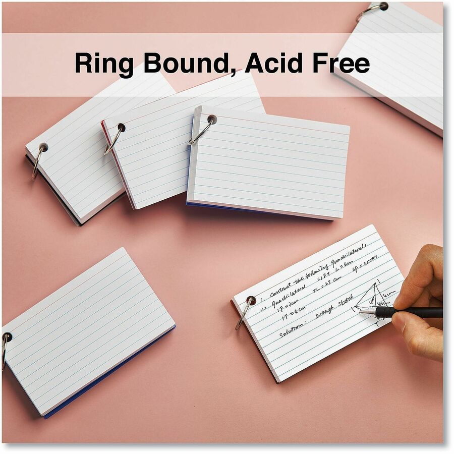 Universal Ring Index Cards, Ruled, 3 x 5, White, 100/Pack - 4" Width x 6" Length - Ruled - 100 / Pack