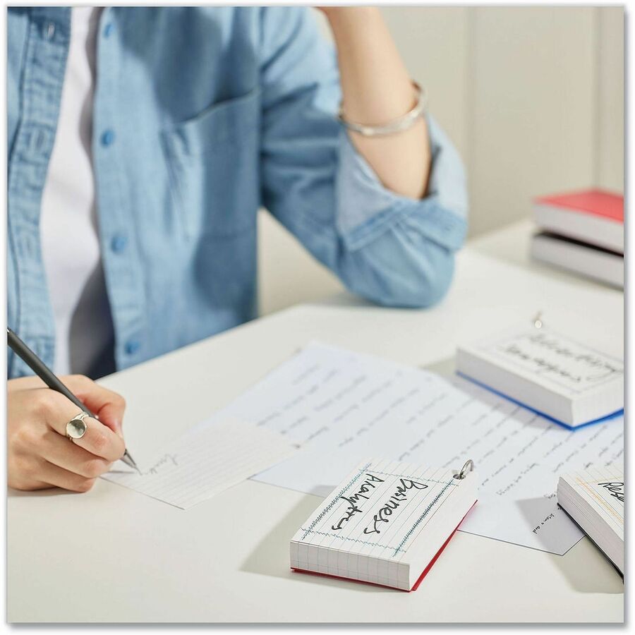 Universal Ring Index Cards, Ruled, 3 x 5, White, 100/Pack - 4" Width x 6" Length - Ruled - 100 / Pack