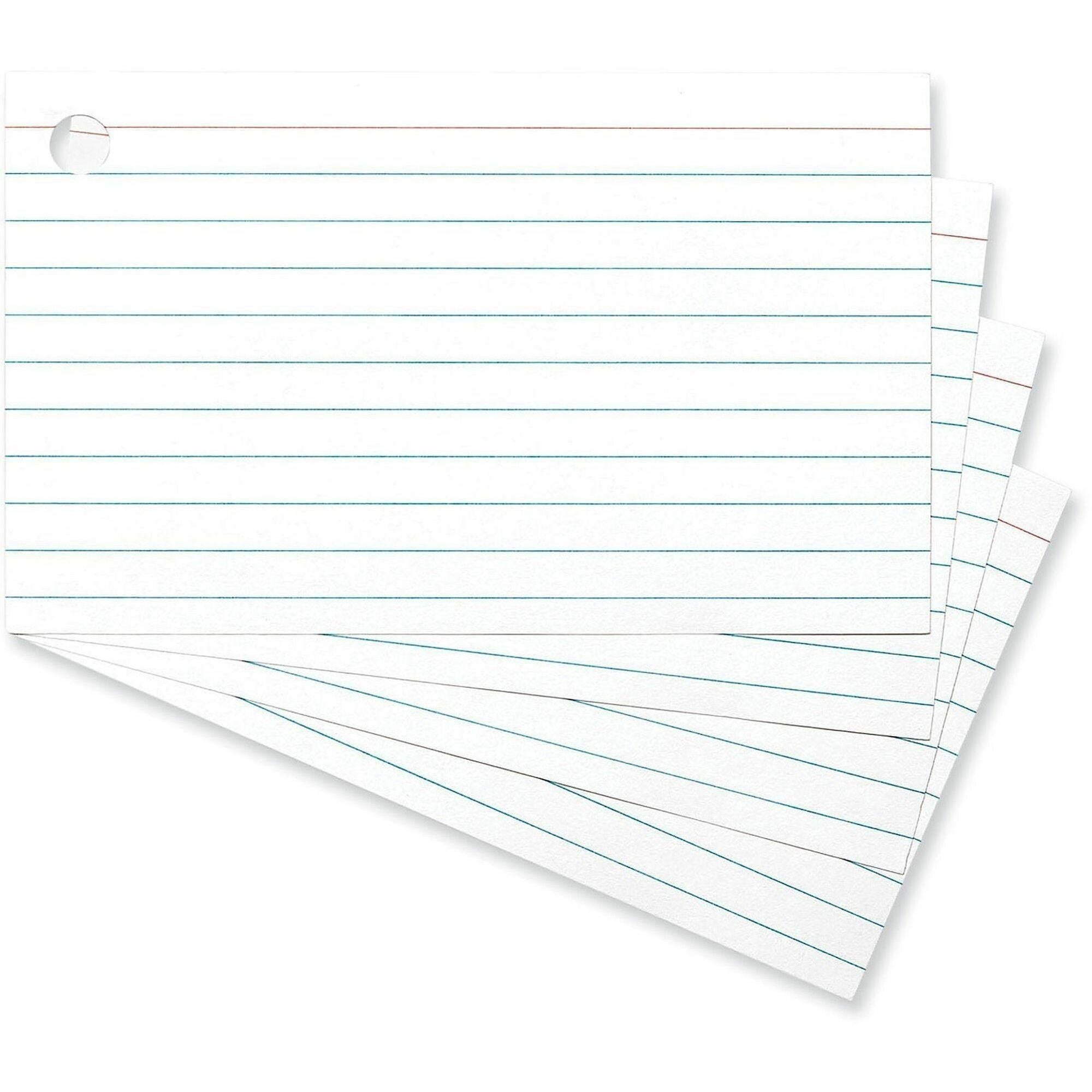 Universal Ring Index Cards, Ruled, 3 x 5, White, 100/Pack - 4" Width x 6" Length - Ruled - 100 / Pack