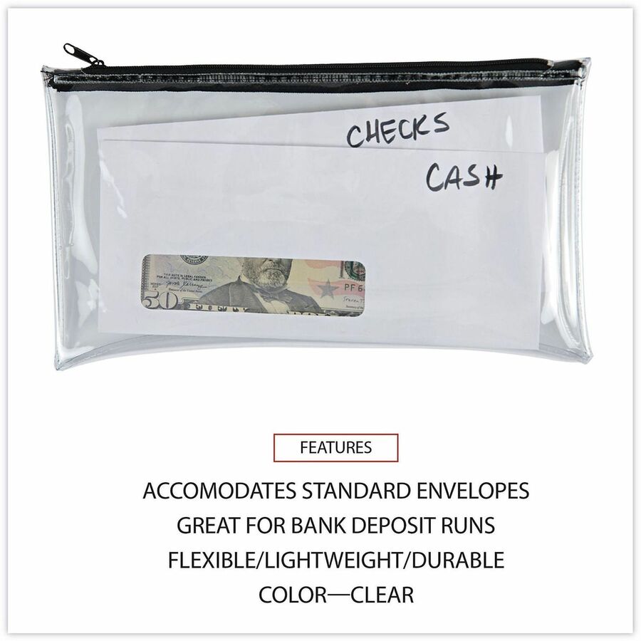 Universal Carrying Case (Wallet) Cash - Clear, Black - Plastic, Polyethylene Body - 6" Height x 11" Width - 2 / Pack
