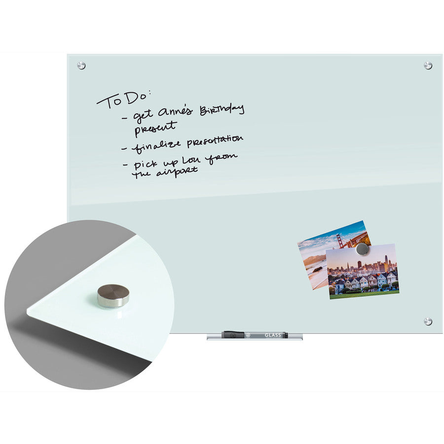 U Brands Magnetic Glass Dry Erase Board - 23" (1.9 ft) Width x 35" (2.9 ft) Height - Frosted White Tempered Glass Surface - Rectangle - Horizontal/Vertical - Magnetic - 1 Each