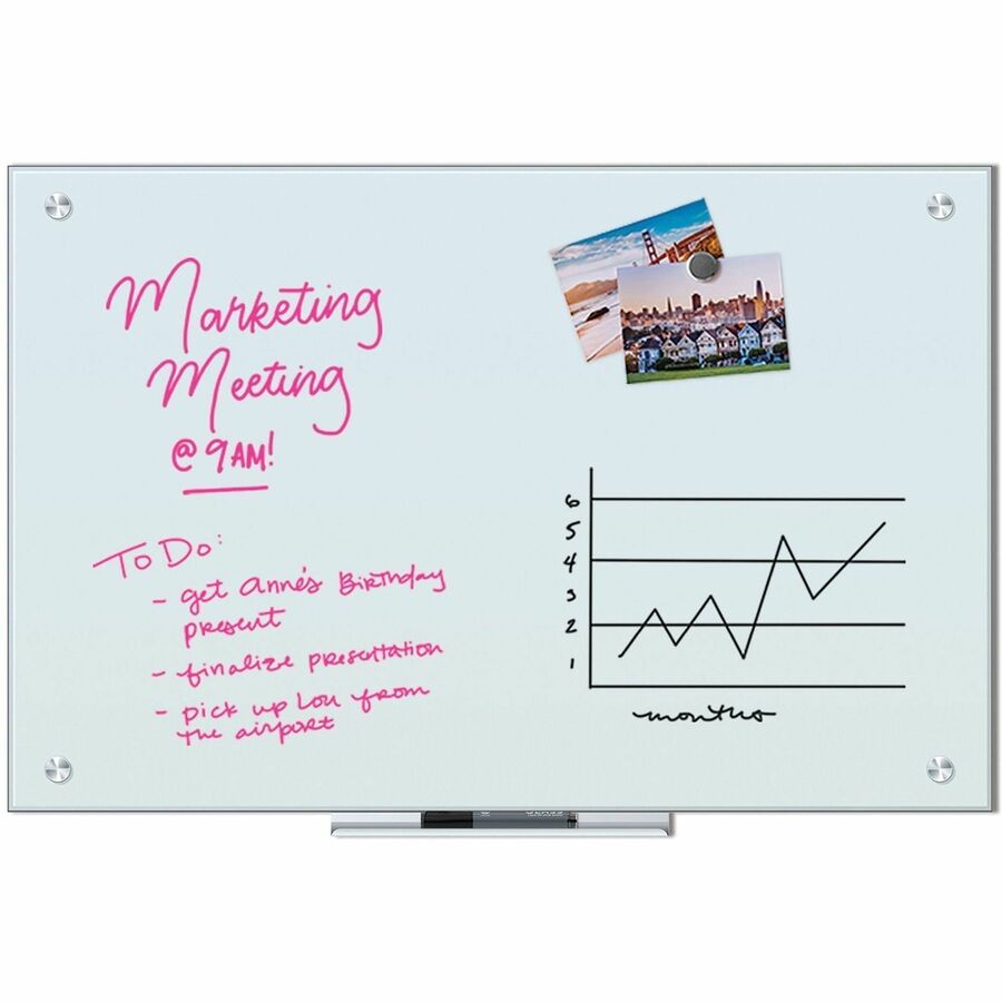 U Brands Magnetic Glass Dry Erase Board - 23" (1.9 ft) Width x 35" (2.9 ft) Height - Frosted White Tempered Glass Surface - Rectangle - Horizontal/Vertical - Magnetic - 1 Each