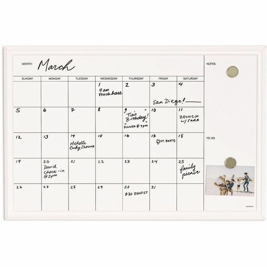 U Brands Magnetic Dry Erase Calendar - 20" (1.7 ft) Width x 30" (2.5 ft) Height - White Painted Steel Surface - White Wood Frame - Rectangle - Horizontal - Magnetic - Assembly Required - 1 Each