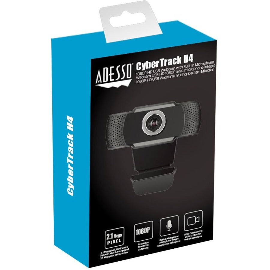 Adesso CyberTrack CyberTrack H4 Webcam - 2.1 Megapixel - 30 fps - Black - USB 2.0 - 1920 x 1080 Video - CMOS Sensor - Manual Focus - Microphone - For Computer, Notebook, Smart TV