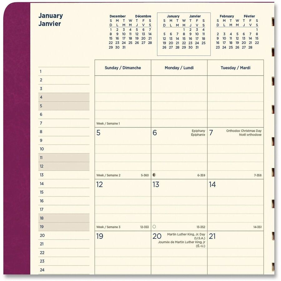 Filofax Planner - Monthly - 17 Month - August 2026 to December 2026 - 1 Month Double Page Layout - Cream Sheet - Twin Wire - Elastic - White - Paper - Fuchsia Leatherette Cover - Ruled Daily Block, Flexible Cover, Storage Pocket, Bilingual, Elastic Clo...
