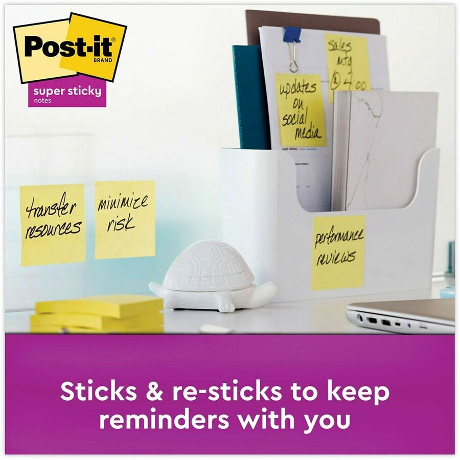 Post-it&reg; Super Sticky Notes, 3" x 3" , Canary Yellow, Pack Of 24 Pads - 3" Flag/Note Width x 3" Flag/Note Length - Square - Canary Yellow - Paper - Super Sticky, Adhesive, Removable, Recyclable, Reusable - 24 Pad