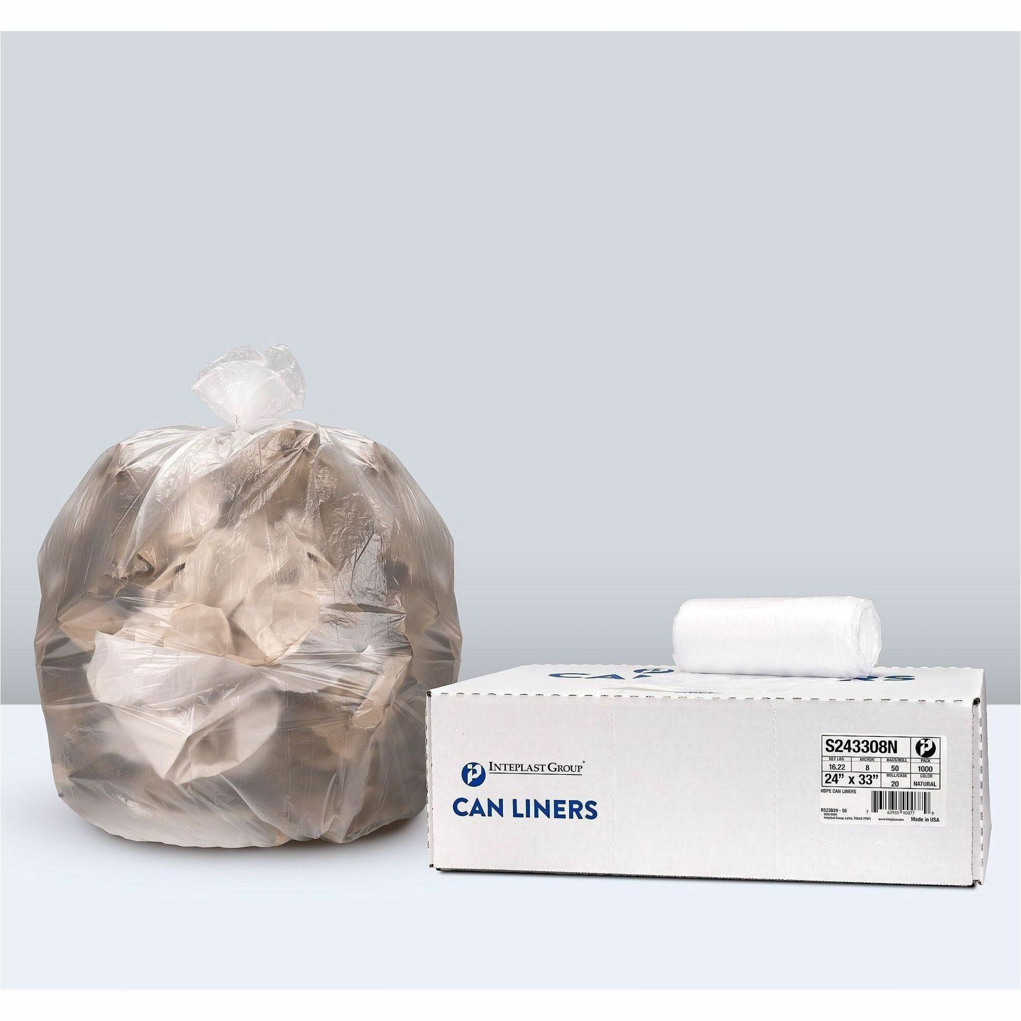 Inteplast Trash Bag - 16 gal Capacity - 24" Width x 0.31 mil (8 Micron) Thickness - High Density - Tie Closure - Natural, Brown - Virgin Resin - Industrial - 1 Pack
