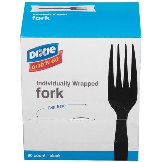 Dixie Grab'N Go Forks, Black, 90 Per Box, Pack Of 6 Boxes - Fork - 1 x Fork - Kitchen, Breakroom - Disposable - Black - 90 / Box