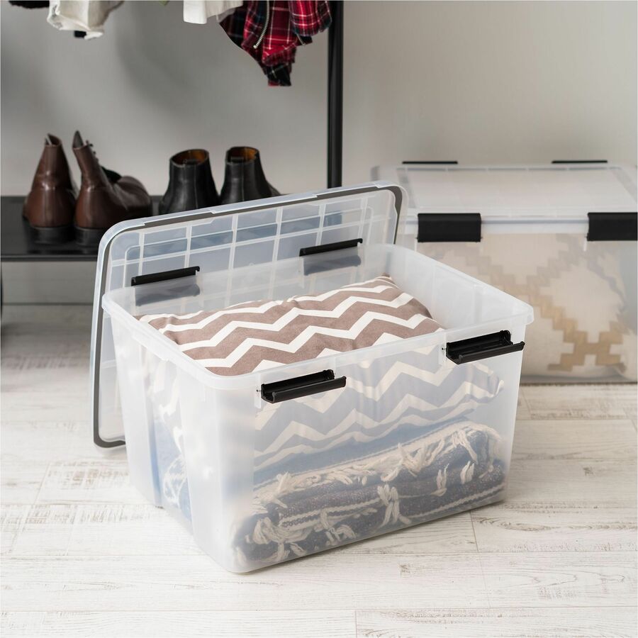 IRIS Weathertight Storage Box, 46 Quarts, 11 4/5"H x 15 4/5"W x 19 7/10"D, Clear - External Dimensions: 15.7" Width x 19.8" Depth x 15.7" Height - 40 lb - 11.65 gal - Latch Closure - Stackable - Plastic, Polypropylene - Clear - For Storage - 1 Each
