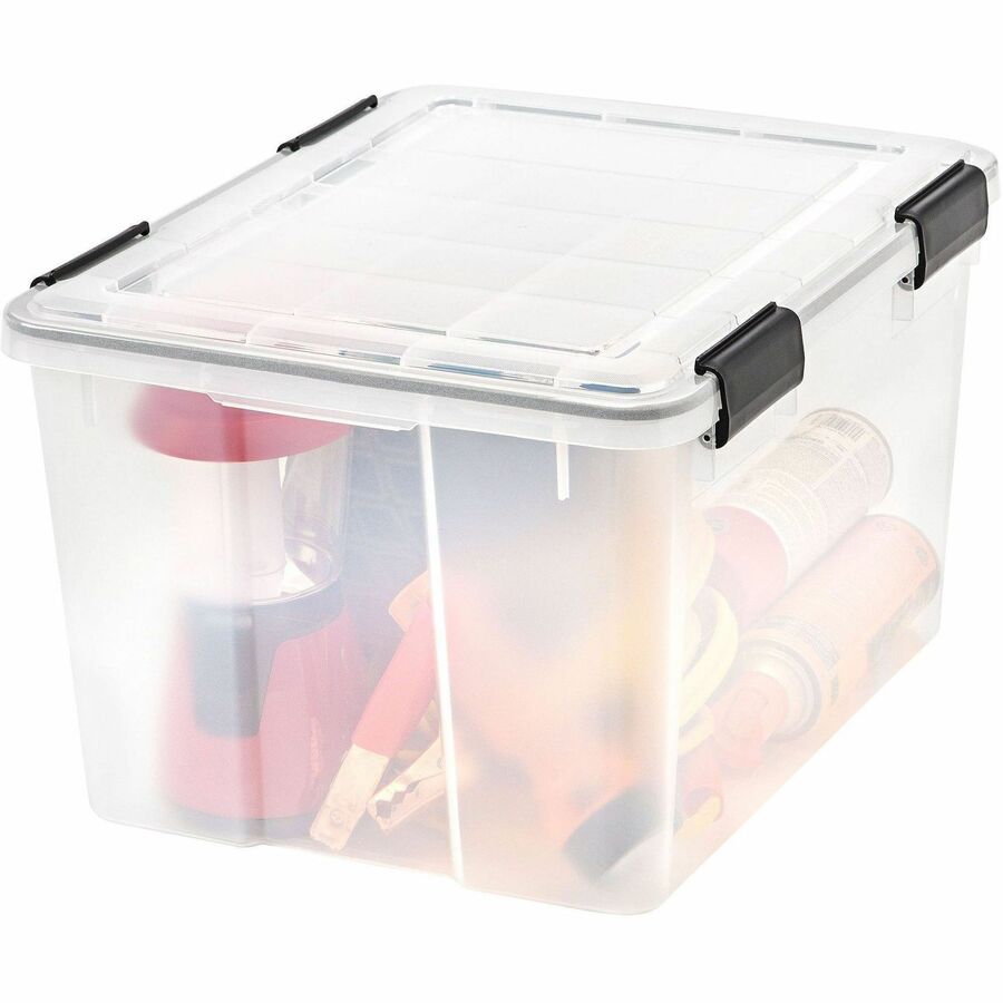IRIS Weathertight Storage Box, 46 Quarts, 11 4/5"H x 15 4/5"W x 19 7/10"D, Clear - External Dimensions: 15.7" Width x 19.8" Depth x 15.7" Height - 40 lb - 11.65 gal - Latch Closure - Stackable - Plastic, Polypropylene - Clear - For Storage - 1 Each