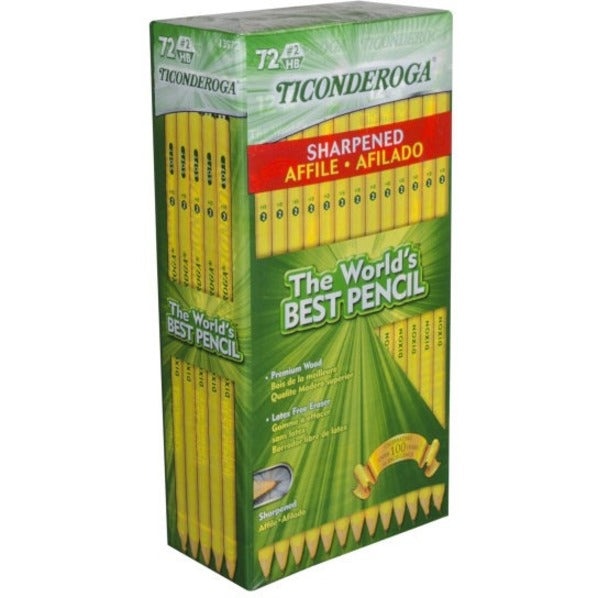 Dixon Ticonderoga #2 Pre-sharpened Pencils, 0.7 mm, Yellow, Pack Of 72 Pencils - 0.7 mm Graphite Lead - #2 - Yellow Barrel - 72 / Pack
