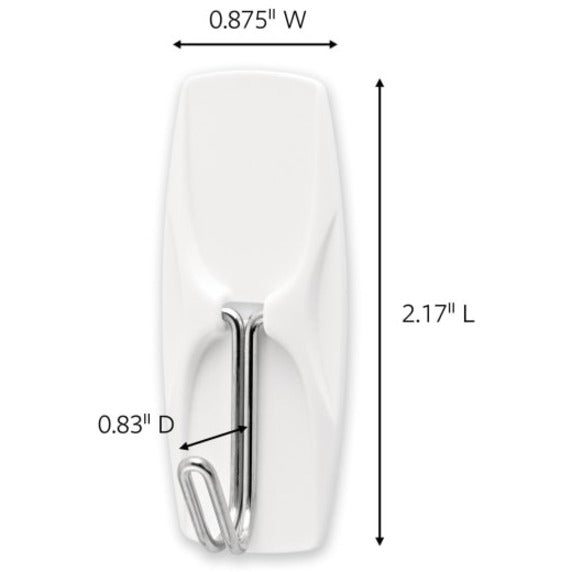 Command Medium Wire Hooks, 2-3/16"H x 7/8"W x 13/16"D, White, Pack Of 35 Hooks - 35 Medium Hook - 2 lb (907.2 g) Capacity - 2.2" Height x 0.9" Width - for Decoration, Clothes, Painted Surface, Tile, Wood, Glass, Metal, Calendar, Belt, Kitchen, Brush, ....