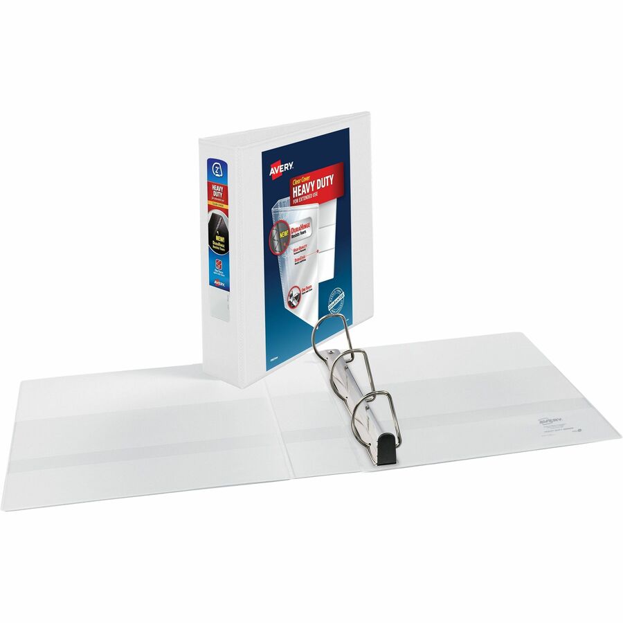 Avery&reg; Heavy-Duty View 3 Ring Binders, 2" One Touch Slant Rings, 4 White Binders (79790) - 2" Binder Capacity - Letter - 8 1/2" x 11" Sheet Size - 530 Sheet Capacity - 530 Ring(s) - Fastener(s): Slant Ring - Pocket(s): 4 - Polypropylene - Adhesive,...