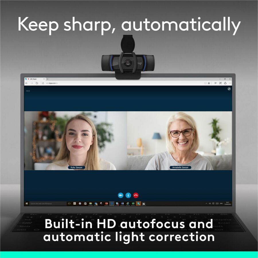 Logitech C920e Webcam - 3 Megapixel - 30 fps - USB Type A - TAA Compliant - 1920 x 1080 Video - Auto-focus - 78&deg; Angle - Microphone - For Notebook, Monitor