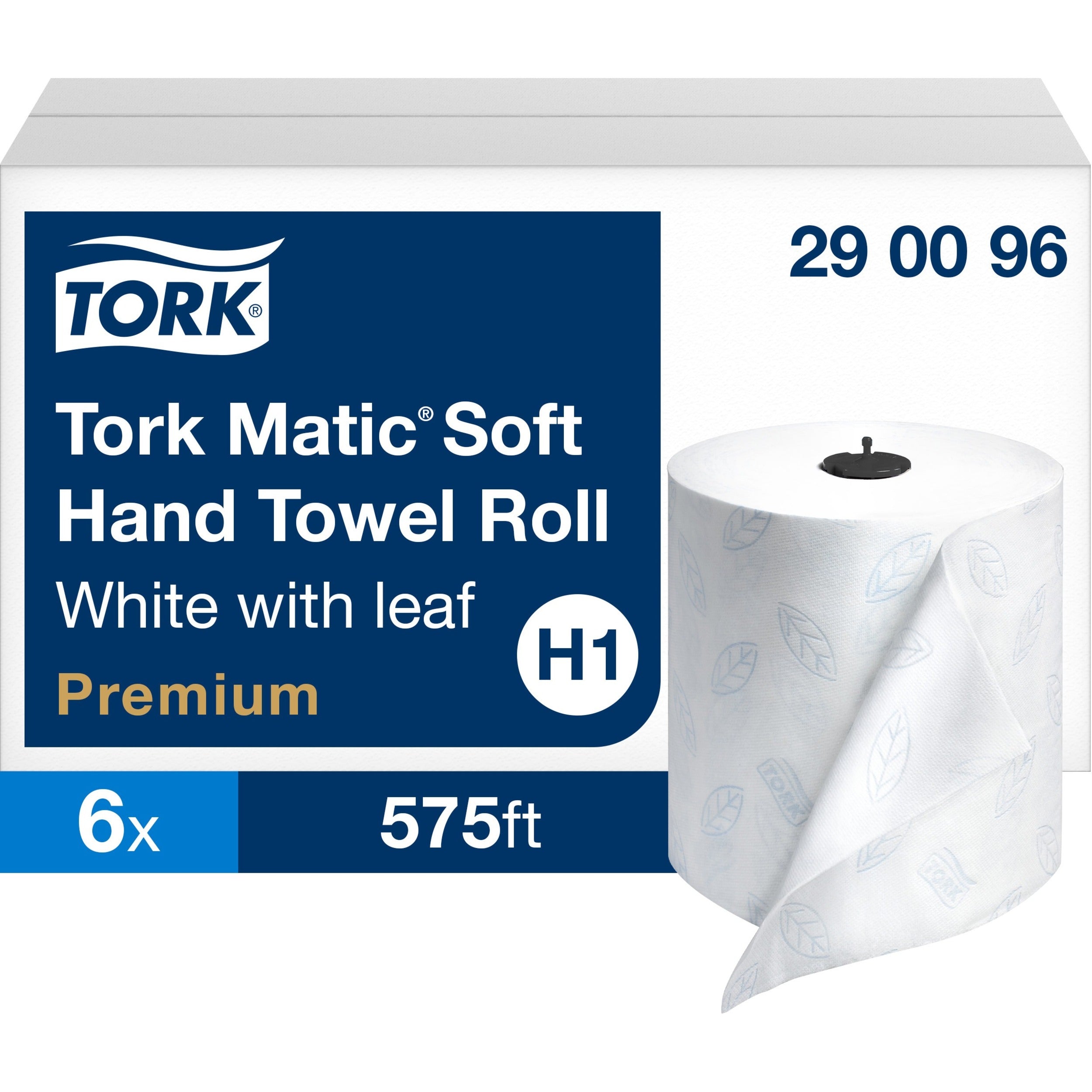 TORK Matic Soft Hand Towel Roll White with Blue Leaf H1 - 2 Ply - 7.25" Roll Diameter - 1 33/64" Core - White - 6 Roll