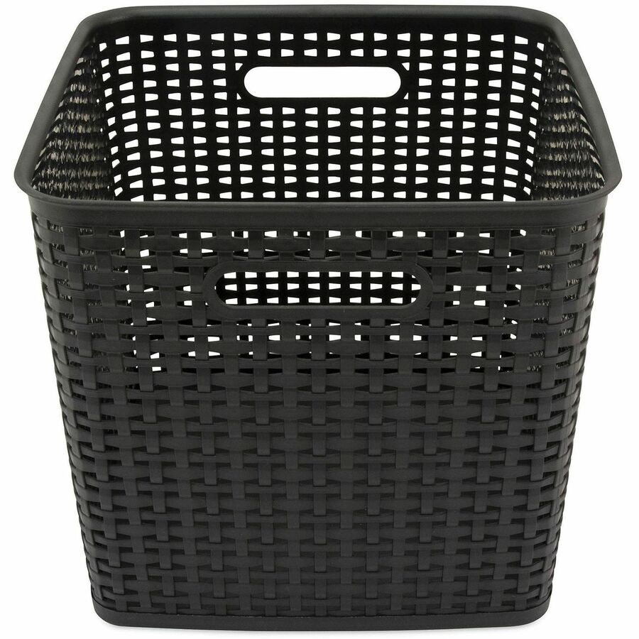 Advantus Extra Large Weave Bin, 2 pack - Sturdy, Easy to Clean, Handle - Black - Plastic - 2 Pack