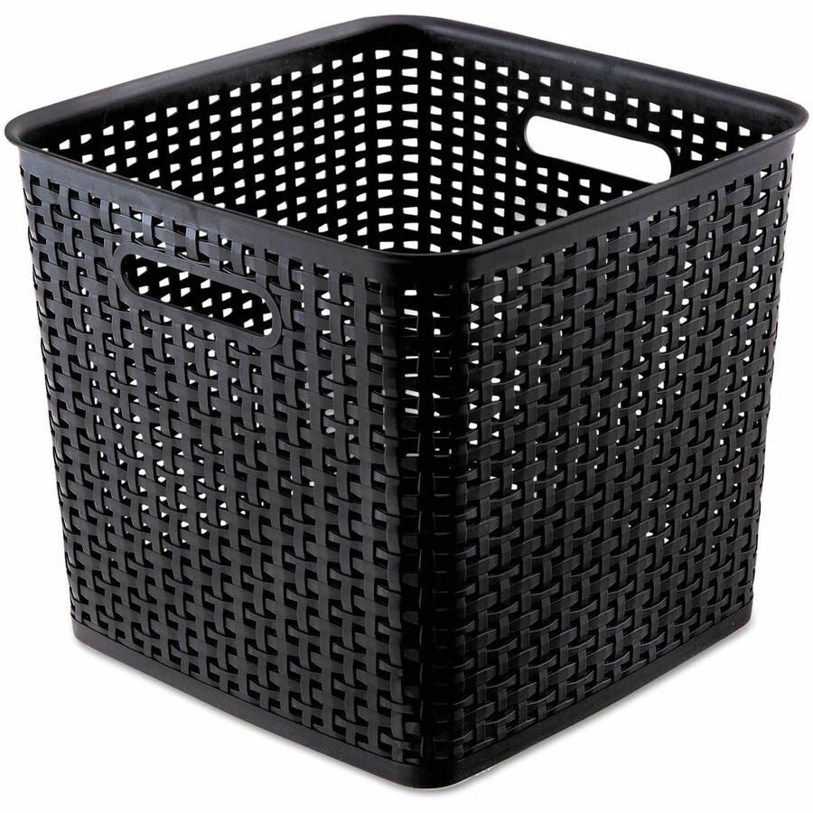 Advantus Extra Large Weave Bin, 2 pack - Sturdy, Easy to Clean, Handle - Black - Plastic - 2 Pack