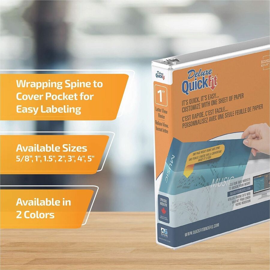 QuickFit Ring Binder - 1" Binder Capacity - Letter - 8 1/2" x 11" Sheet Size - 200 Sheet Capacity - 3 Ring(s) - Fastener(s): Round Ring - Pocket(s): 2, Internal - Polypropylene - White - Recycled - PVC-free, Ink-transfer Resistant, Locking Ring, Antimi...