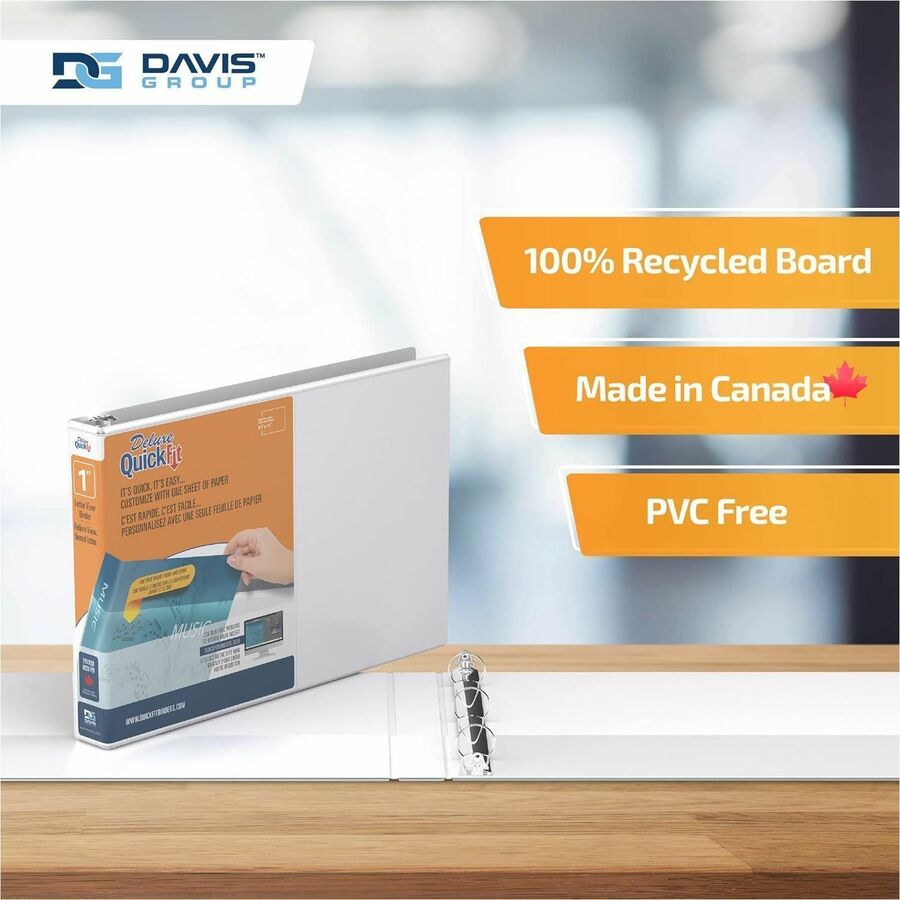 QuickFit Ring Binder - 1" Binder Capacity - Letter - 8 1/2" x 11" Sheet Size - 200 Sheet Capacity - 3 Ring(s) - Fastener(s): Round Ring - Pocket(s): 2, Internal - Polypropylene - White - Recycled - PVC-free, Ink-transfer Resistant, Locking Ring, Antimi...