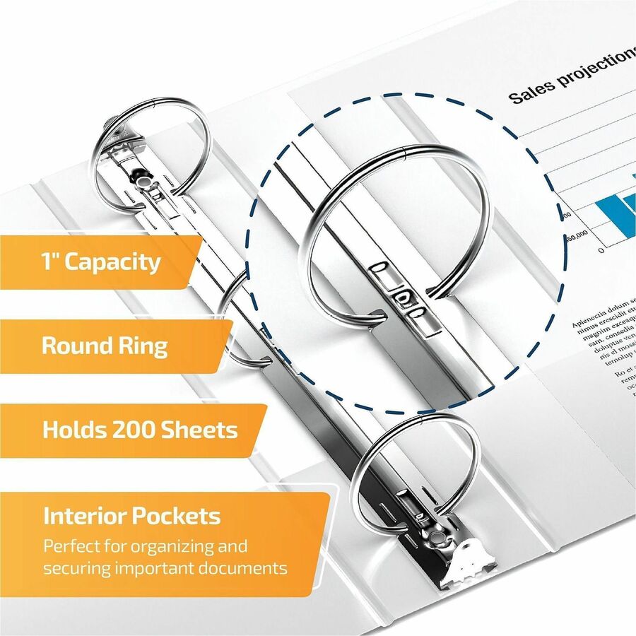 QuickFit Ring Binder - 1" Binder Capacity - Letter - 8 1/2" x 11" Sheet Size - 200 Sheet Capacity - 3 Ring(s) - Fastener(s): Round Ring - Pocket(s): 2, Internal - Polypropylene - White - Recycled - PVC-free, Ink-transfer Resistant, Locking Ring, Antimi...