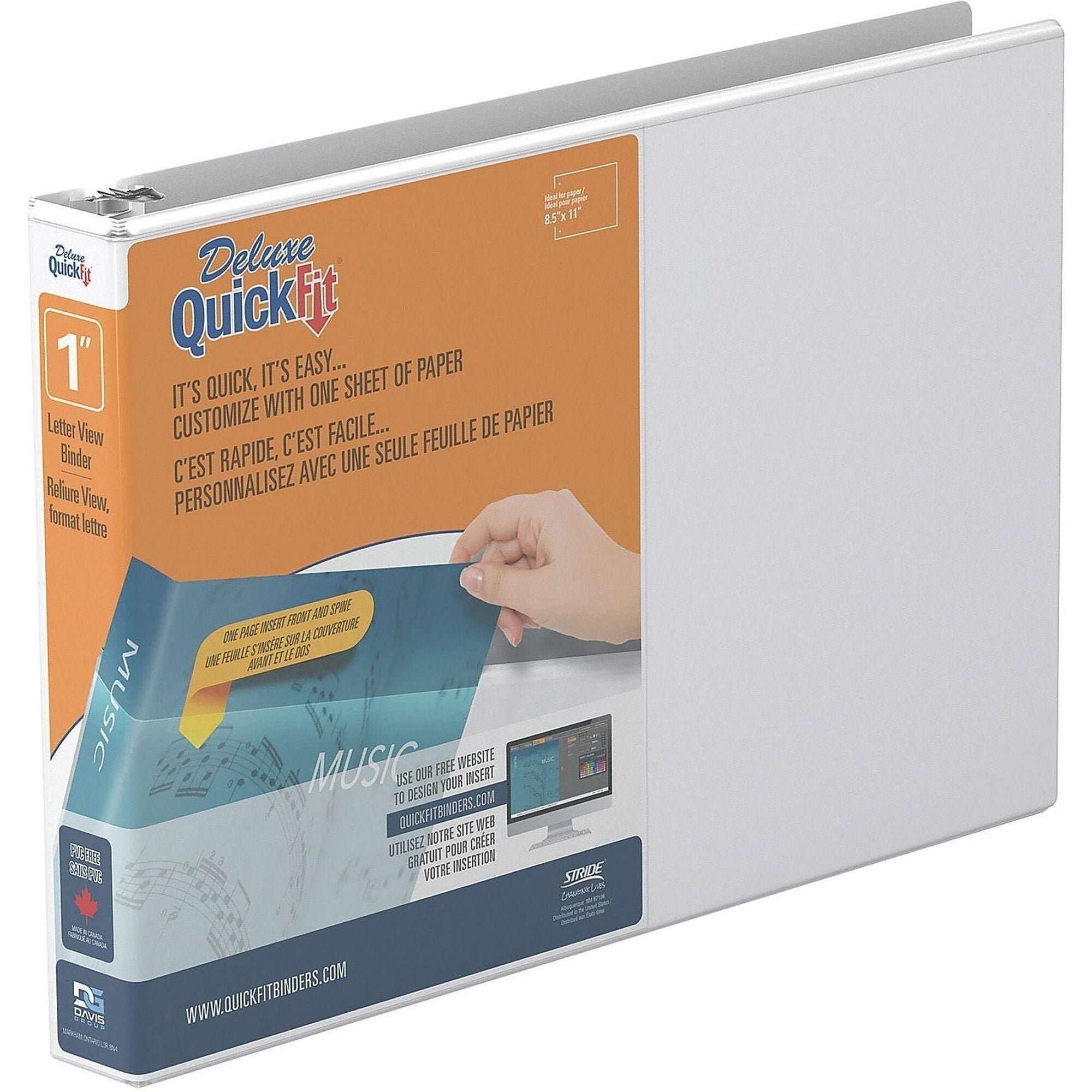 QuickFit Ring Binder - 1" Binder Capacity - Letter - 8 1/2" x 11" Sheet Size - 200 Sheet Capacity - 3 Ring(s) - Fastener(s): Round Ring - Pocket(s): 2, Internal - Polypropylene - White - Recycled - PVC-free, Ink-transfer Resistant, Locking Ring, Antimi...