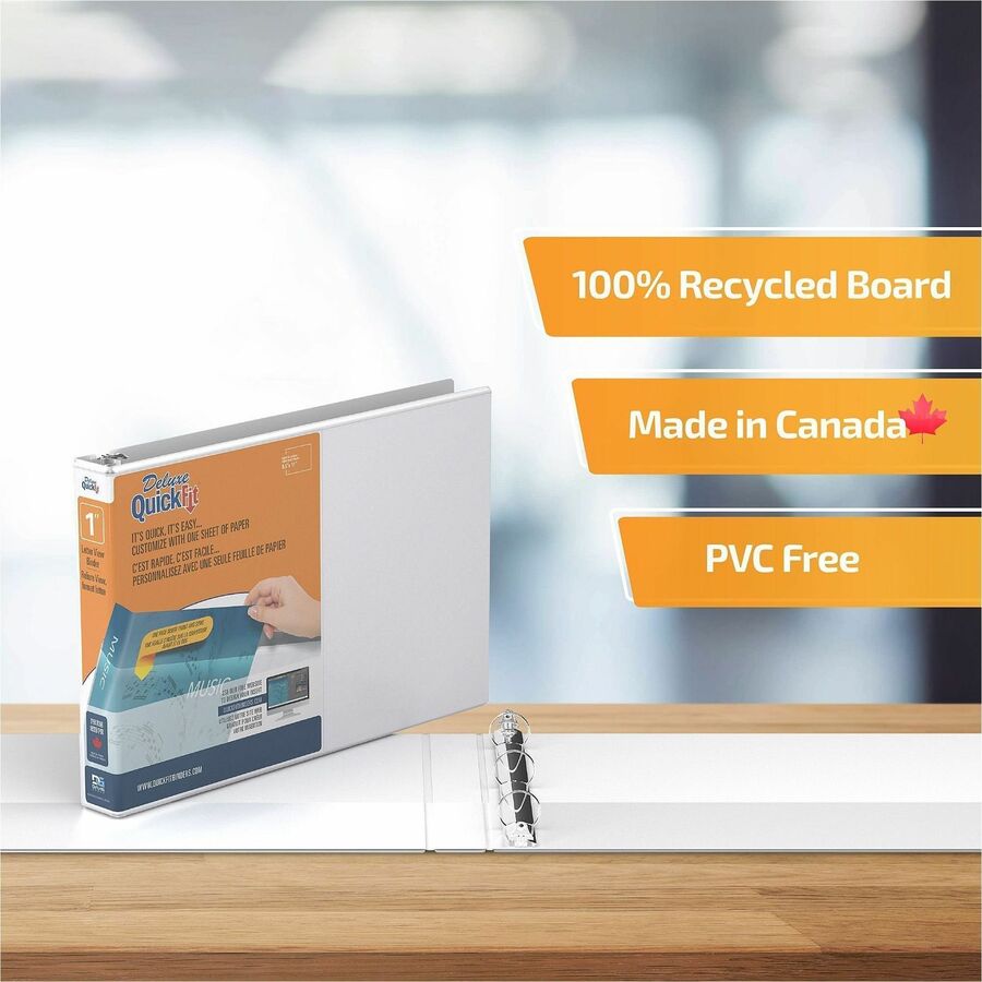 QuickFit Ring Binder - 1" Binder Capacity - Letter - 8 1/2" x 11" Sheet Size - 200 Sheet Capacity - 3 Ring(s) - Fastener(s): Round Ring - Pocket(s): 2, Internal - Polypropylene - White - Recycled - PVC-free, Ink-transfer Resistant, Locking Ring, Antimi...